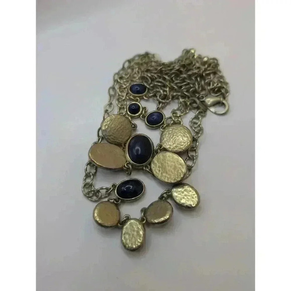 Chicos Muted Goldtone Navy Multi Strand Statement Necklace - Picture 7 of 7